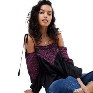Free People Black and Purple Boho Top